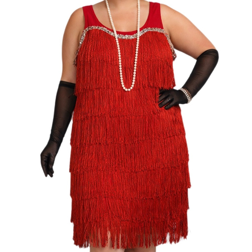 Spirit Halloween Red Fringe Flapper Costume Dress Adult Plus XXL